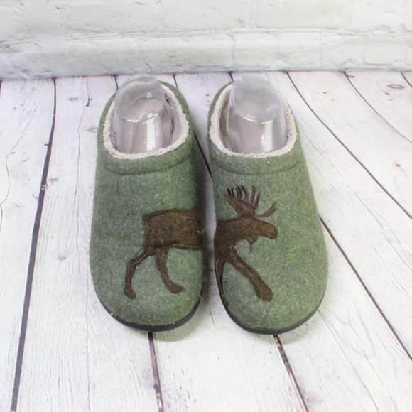 L.L. Bean Shoes - LL Bean Daybreak Scuffs Green Moose Motif Slipper Wool Clog Shoes Size 11 M